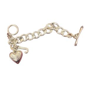 Juicy Couture Classic vintage Gold Plated Chain Puffy Heart Charm J Bracelet